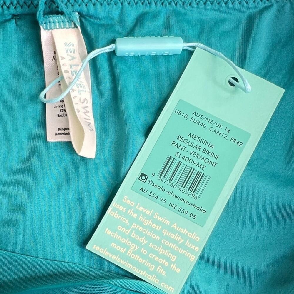 Sea Level Messina Bikini Bottom Vermont Teal Green Sz 10 Textured Mid Rise - Picture 4 of 7